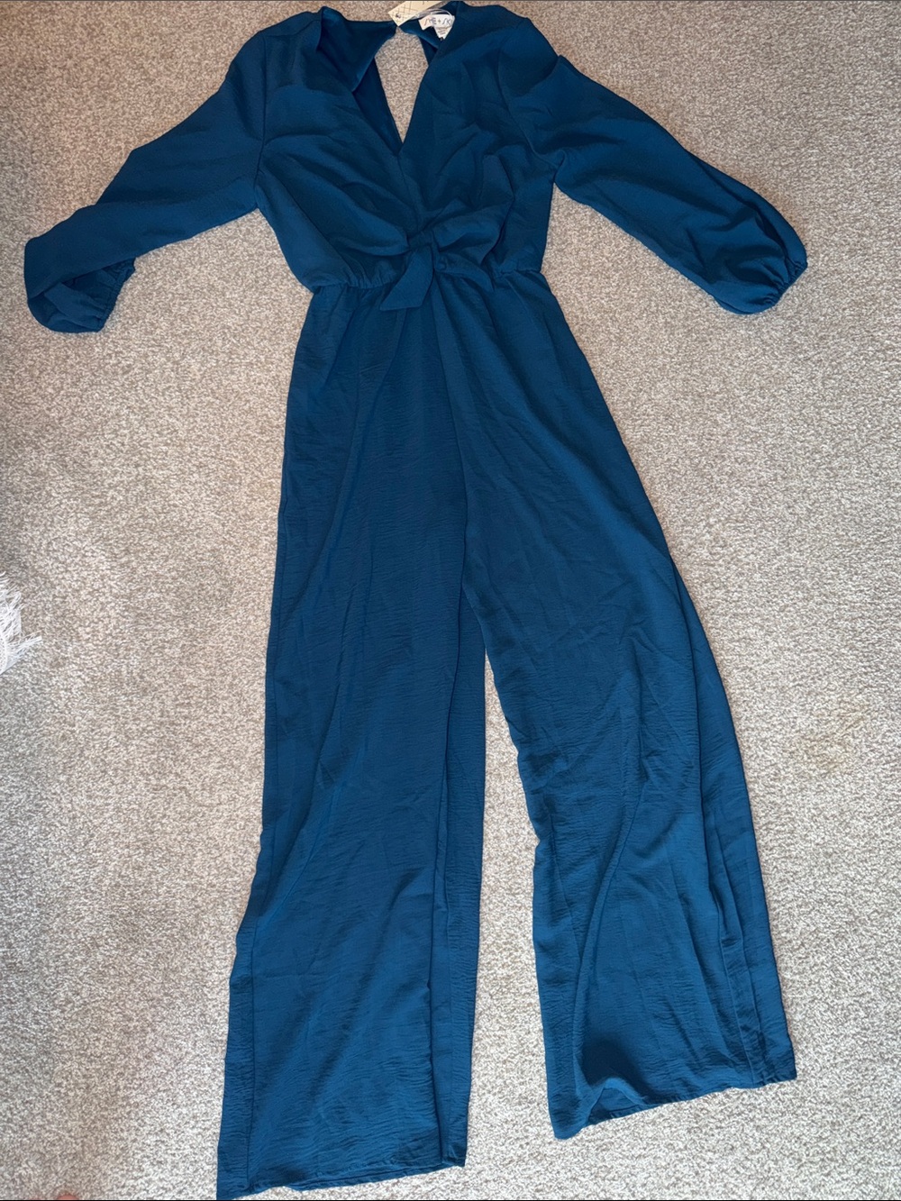 She + Sky Teal V-Neck Wide-Leg Jumpsuit large